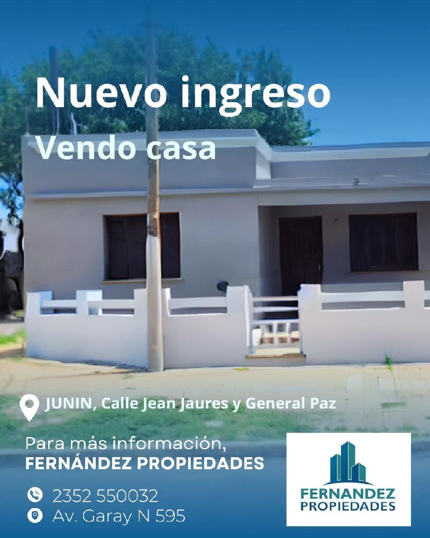 EN VENTA CASA + GALPON EN JUNIN BS. AS. EXCELENTE UBICACIONY VALOR UNICO. COD. 294