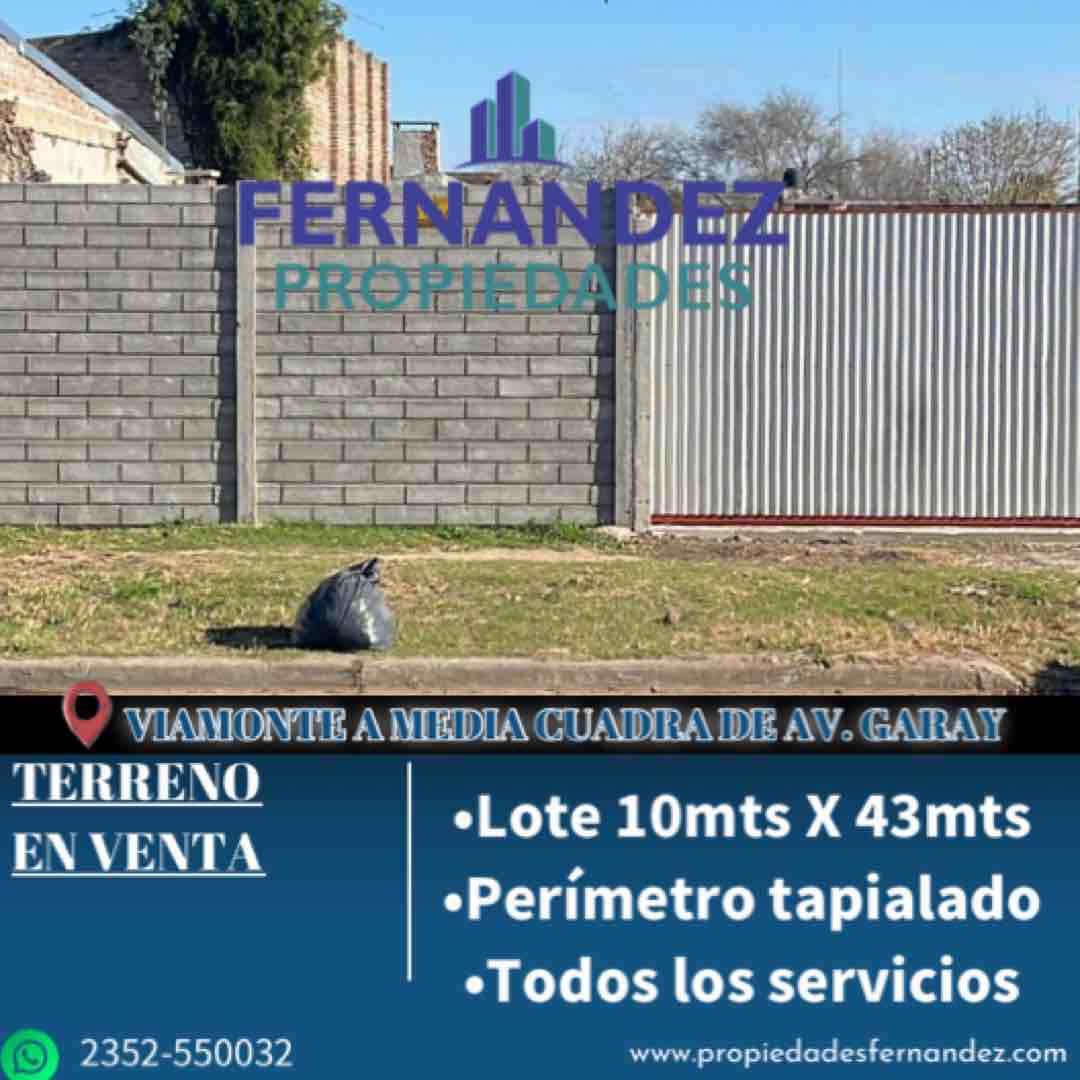 TERRENO EN VENTA, CALLE VIAMONTE A MEDIA CUADRA DE AV. GARAY. CHACABUCO.- COD. 247