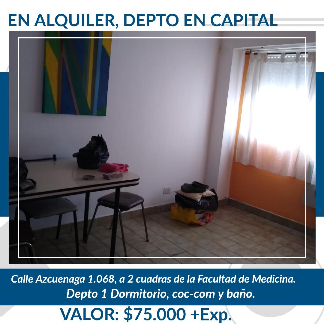 EN ALQUILER, DEPTO 1 DORM.  PALERMO ZONA DE FACULTAD.