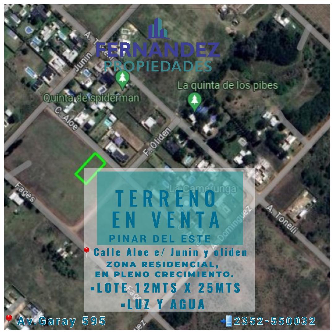 TERRENO EN VENTA, ZONA RESIDENCIAL. CALLE ALOE E/ JUNIN Y OLIDEN CHACABUCO.- COD.234